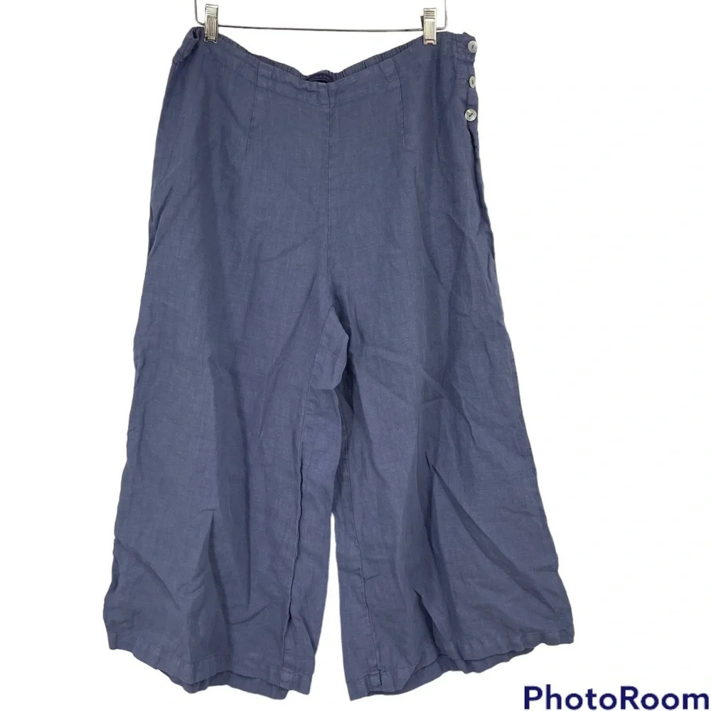 Cut Loose periwinkle linen wide leg cropped pants culottes size Large